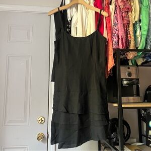 BRIEFING GALERIES LAFAYETTE vintage linen tiered ruffle mesh sleeveless mini